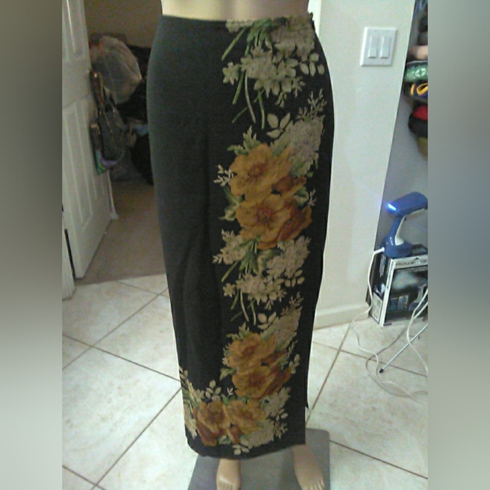 NWOT DANA BUCHMAN (SILK+WOOL)Floral Black Floral Maxi Skirt SZ.10 STUNNING!